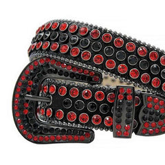 Black Strap Studded with Black Red Rhinestone Belt