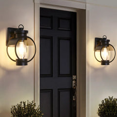 Joelle Black 1 - Bulb 11.8'' H Glass Outdoor Wall Lantern with Dusk to Dawn (Set of 2)