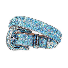 Blue Strap Studded With Multi Color Rhinestone Belt