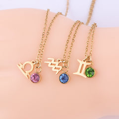 Stainless Steel Twelve Titanium Steel 12 Constellation Rune Pendant Birthday Stone Necklace