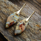 Emperor Stone Bohemian Style Natural Royal Stone Leaf Pendant Earrings