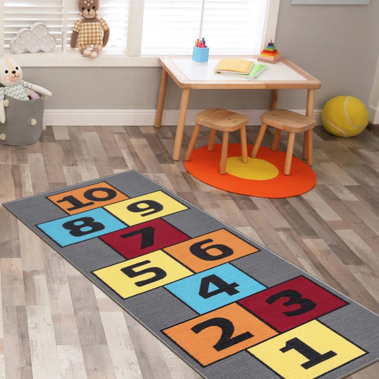 Children's Garden Machine Washable Non-Slip Rubberback Hopscotch Kids Bedroom, Playroom Area Rug