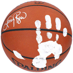 Larry Bird Autographed Basketball with White Acrylic Hand Print