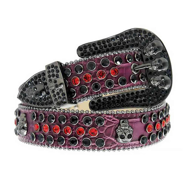 Purple Rhinestone Belt With Black Red Stones