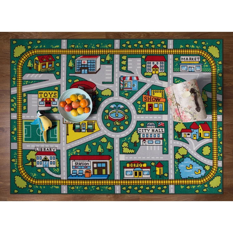 Jeromy Tufted Kids Green Non-Slip Rubber-back Area Rug
