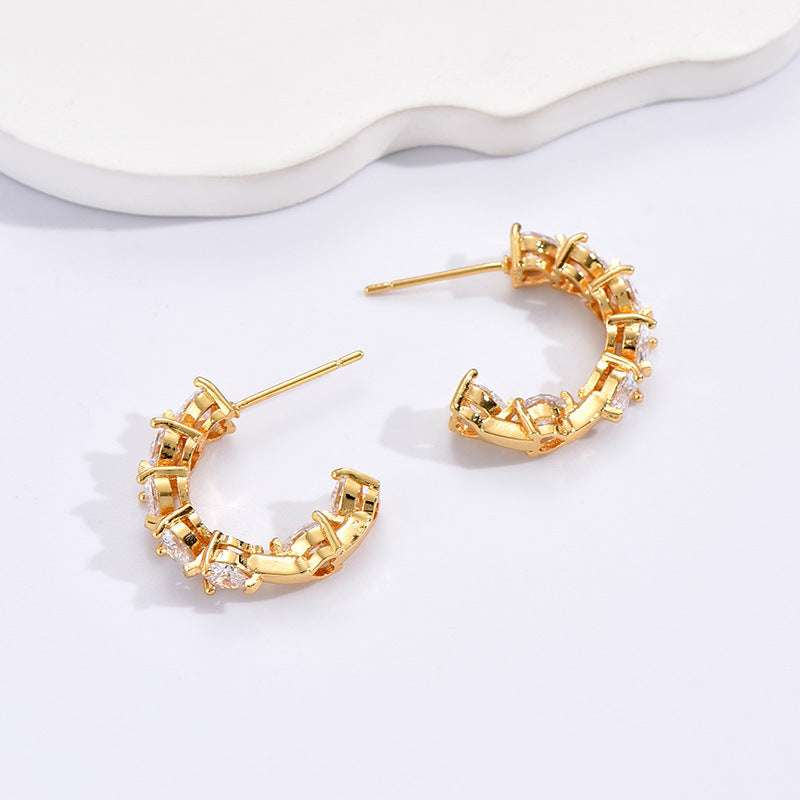 Ornament Simple Rhinestone Ear Clip Design C- Ring Earrings