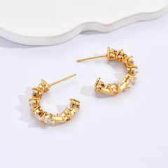 Ornament Simple Rhinestone Ear Clip Design C- Ring Earrings