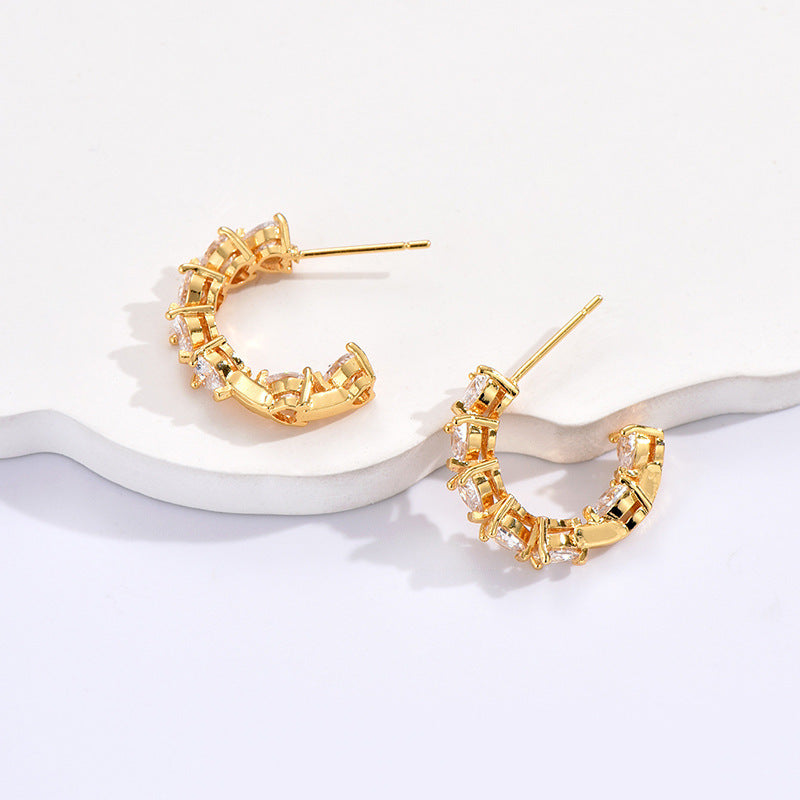 Ornament Simple Rhinestone Ear Clip Design C- Ring Earrings