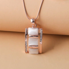 Diamond-embedded Trendy Plaid Rectangular Opal Necklace