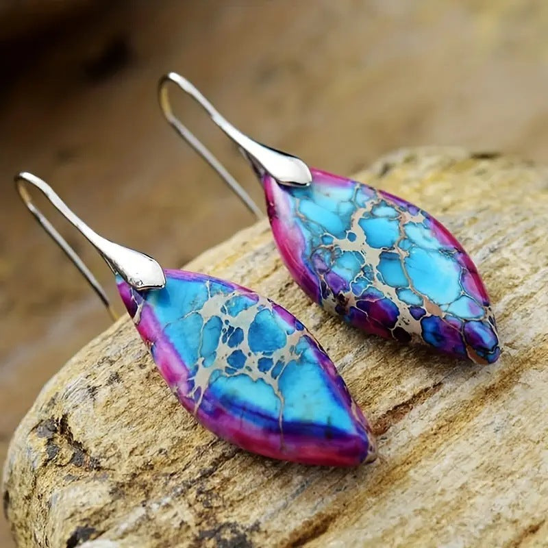 Emperor Stone Bohemian Style Natural Royal Stone Leaf Pendant Earrings