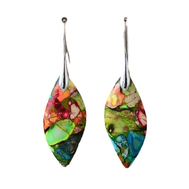 Emperor Stone Bohemian Style Natural Royal Stone Leaf Pendant Earrings